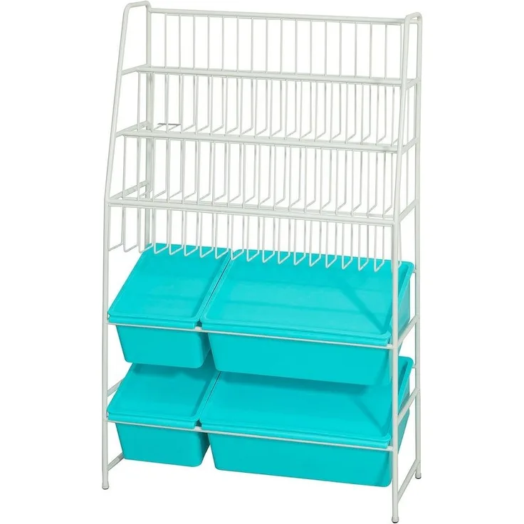 SoBuy Kinder-Bücherregal mit 4 Spielzeugkisten, weiß