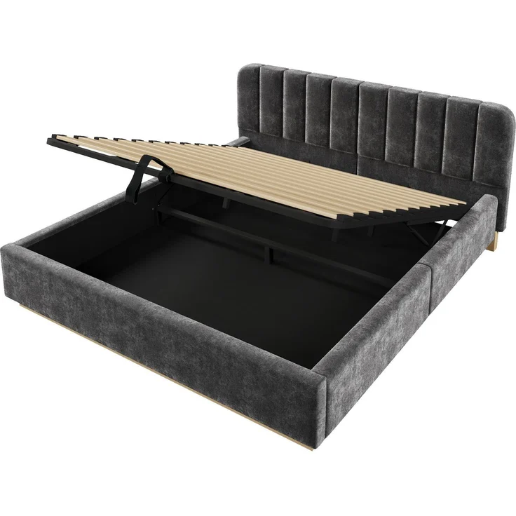 Polsterbett mit LED-Beleuchtung und Stauraum, 180x200 cm, gepolsterter Kopfteil, Doppelbett, Stauraumbett, Chenille – Bild 9