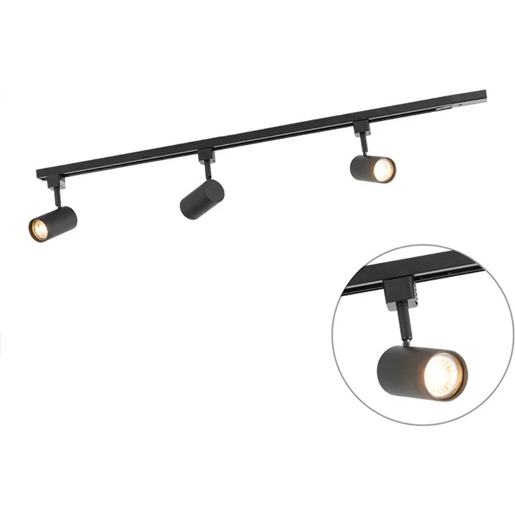 Qazqa Schienensystem-Sets Jeana, ohne Leuchtmittel, GU10, Schwarz, Modern, Stahl, Deckenstrahler 3-flammig – Bild 5