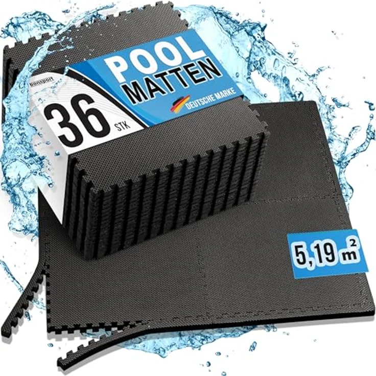 bonsport Pool Unterlegmatte Poolmatte 36 Stück - Bodenschutz Matte für den Pool/Planschbecken - Bodenfolie Bodenmatte Poolunterlage Bodenschutz schwarz – Bild 2