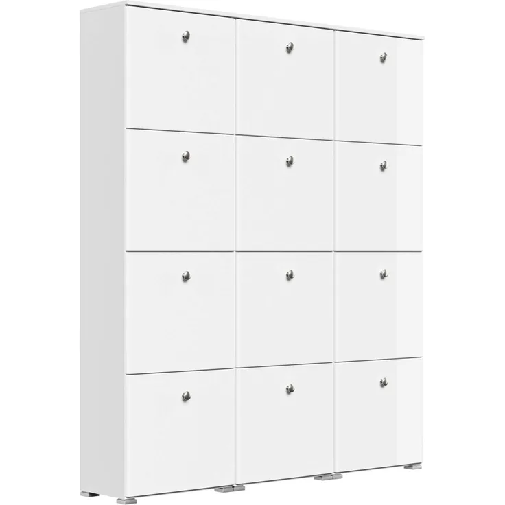 Schuhschrank XXXL Comfort 12 Klappen 48 Paar 160x187 cm Weiss-Weiss Hgl : Weissmatt / Weiss hochglanz