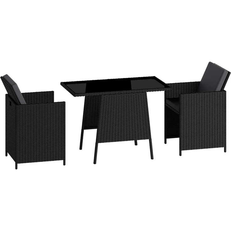 STEELSØN 'Xenara' Polyrattan 3-tlg. Gartenmöbel Set, Sitzgruppe aus 2 Stühlen und Tisch mit Glasplatte, zusammenklappbar, schwarz/anthrazit, wetterfest – Bild 2
