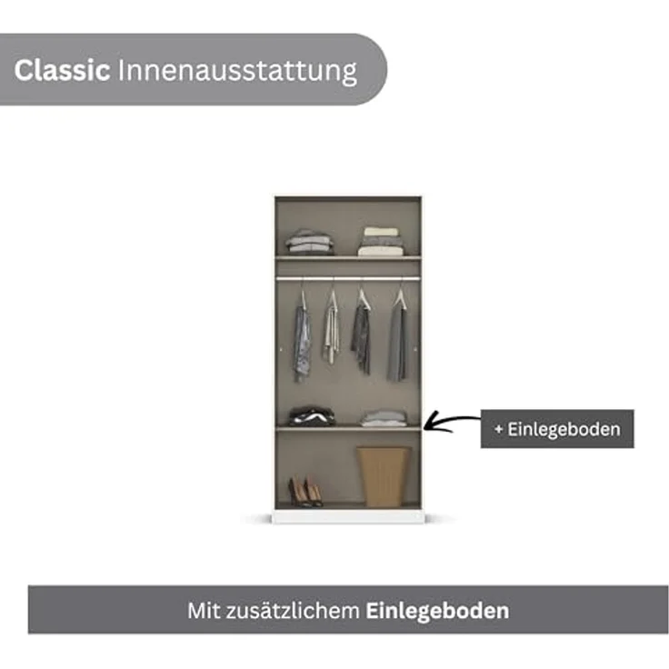 Rauch Möbel Costa, Kleiderschrank für Schlafzimmer, Kinderzimmer, Babyzimmer, Garderobe, Flur, 2-türig, Push-to-Open, mit Zubehör Classic, Farbe Eiche Artisan, Holz, Breite 91 cm – Bild 6
