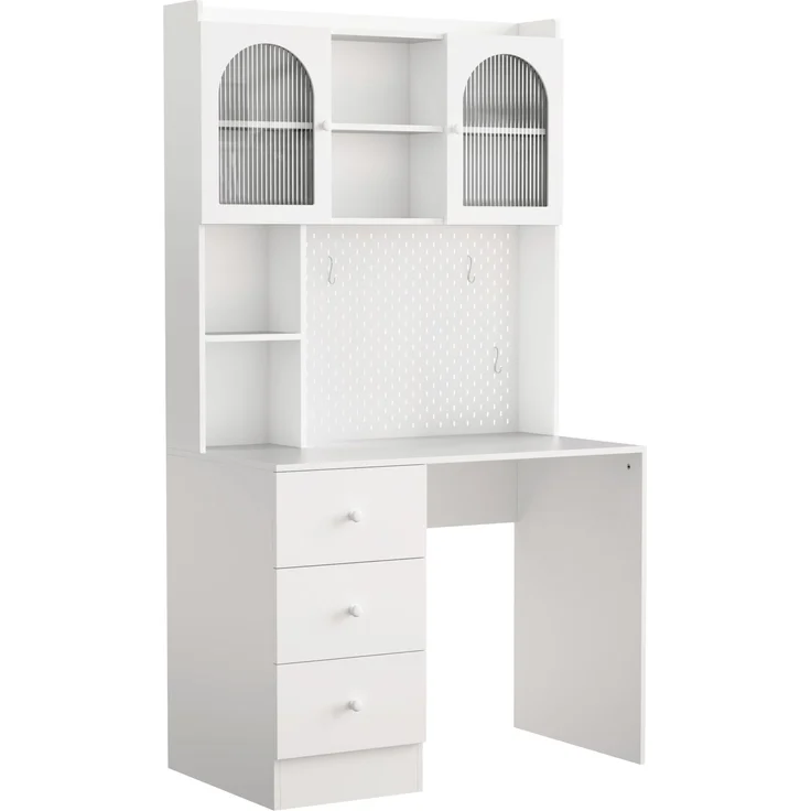 Schreibtisch 100x55x180 cm mit Aufsatz, Pinnwand, Glasvitrine und 3 Schubladen – Bild 6