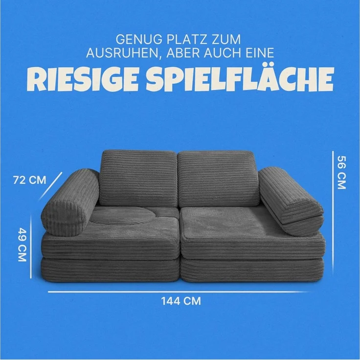 Bestlivings Kindersofa modulares Spielsofa aus Cord, 11 Teile, Schaumstoff, formstabil, erweiterbar, mit waschbarem Bezug – Bild 1