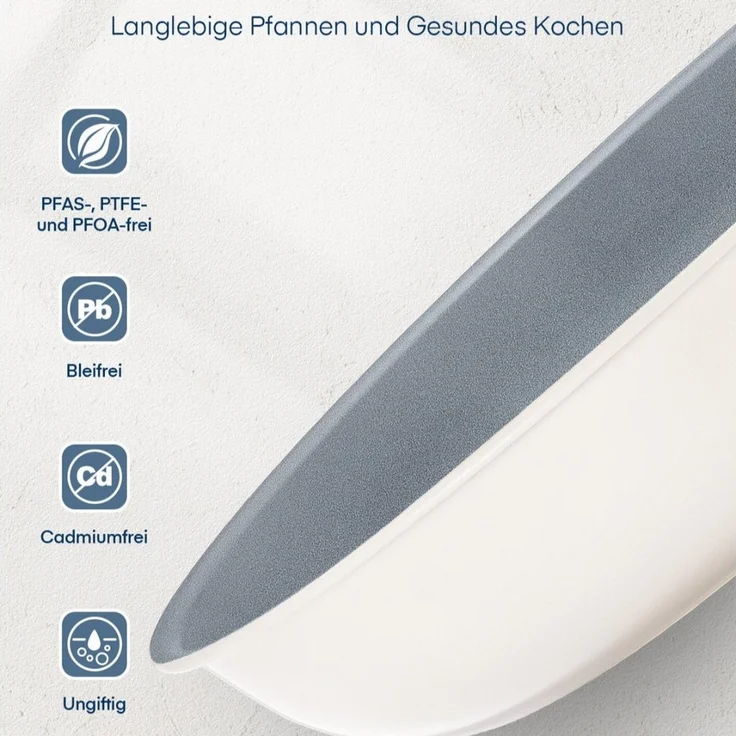 FOHERE Pfannen-Set Antihaft-Pfannen-Set mit abnehmbarem Griff, 3-teilig, Aluminium (3-tlg), drei Pfannen (20CM, 24CM, 28CM), grau – Bild 3