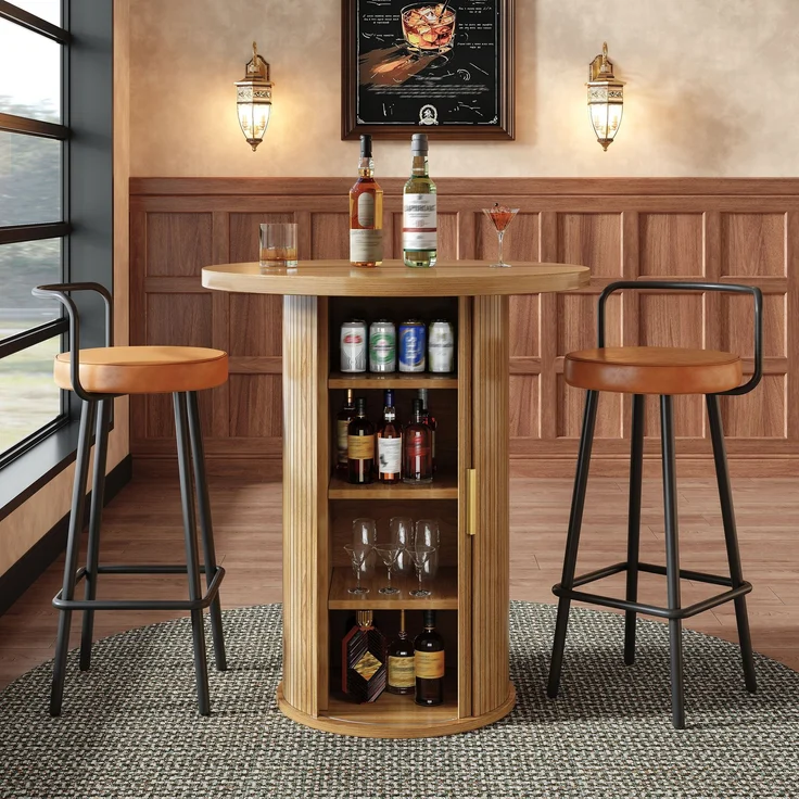 ZUBALIYA Runder Bartisch Ø 60 cm, mit Stauraum, MDF/Metall, Holzfarben – Bild 3