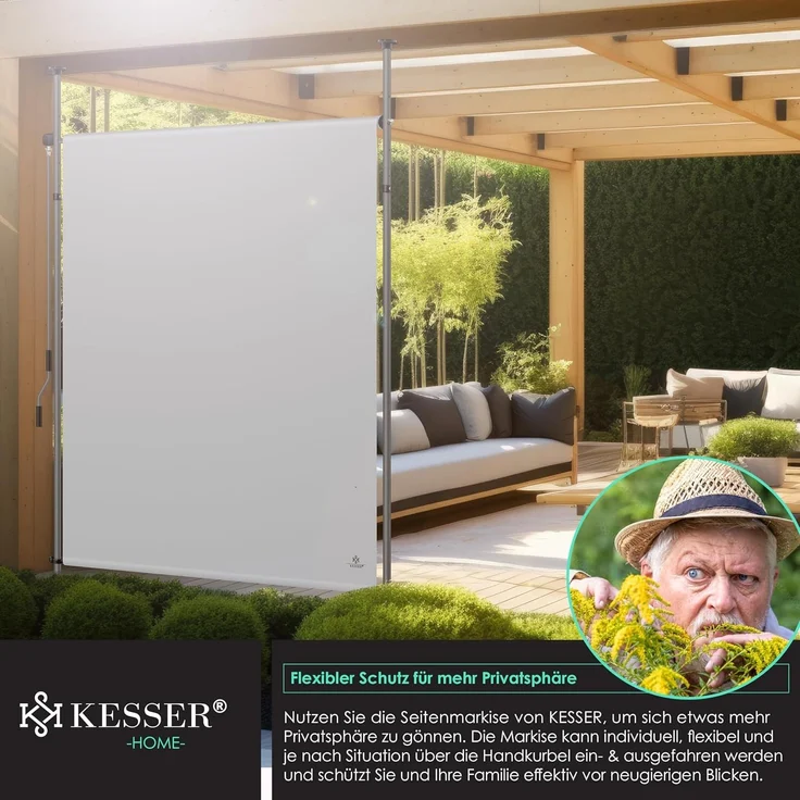 KESSER® Klemmmarkise Senkrechtmarkise außen Ausziehbar & Blickdicht | Vertikalmarkise mit Handkurbel ohne Bohren | Balkon-Sichtschutz & Windschutz für Garten & Terrasse Wasserfest Grau, 150 x 310 cm – Bild 5