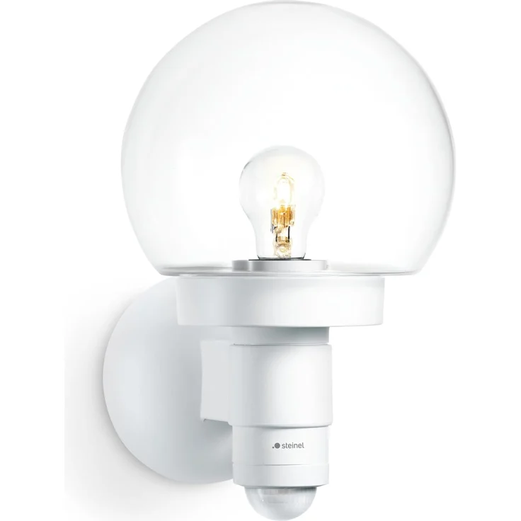 Steinel Sensor-Außenleuchte L 115 S weiß, 240°-Bewegungsmelder, 12 m Reichweite, Kugelleuchte E27, Grundlicht, Softlichtstart – Bild 1