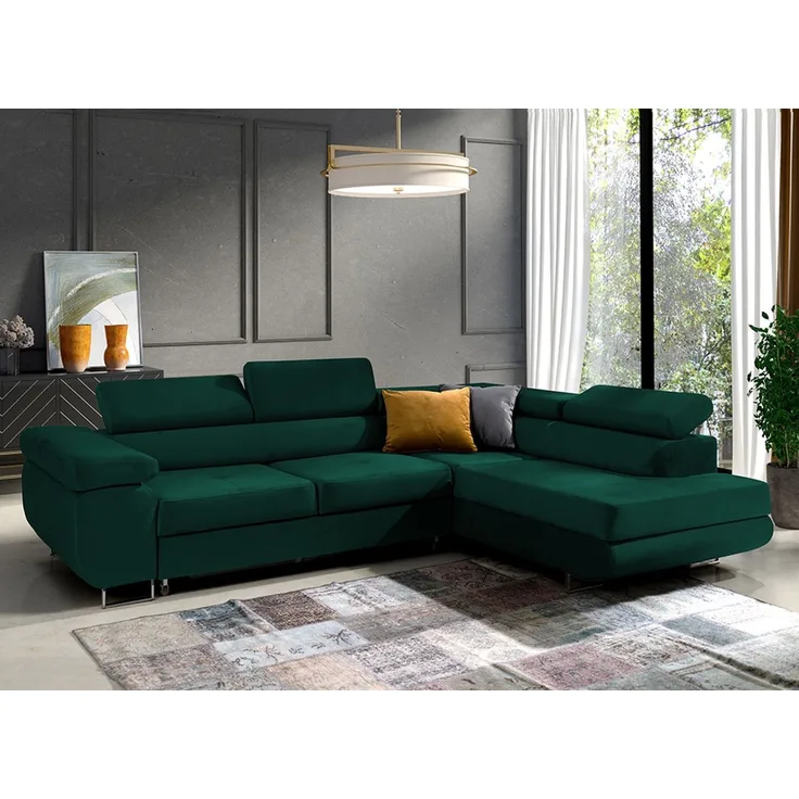 Ecksofa in L-Form Mediolan, L-förmige Eckcouch mit Schlaffunktion, ausziehbares Sofa, 1 Bettzeugbehälter, verstellbare Kopfstützen, (Monolith 37), 72x201 cm