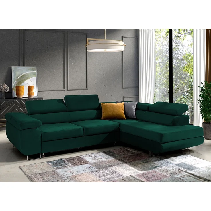 Ecksofa in L-Form Mediolan, L-förmige Eckcouch mit Schlaffunktion, ausziehbares Sofa, 1 Bettzeugbehälter, verstellbare Kopfstützen, (Monolith 37), 72x201 cm – Bild 1