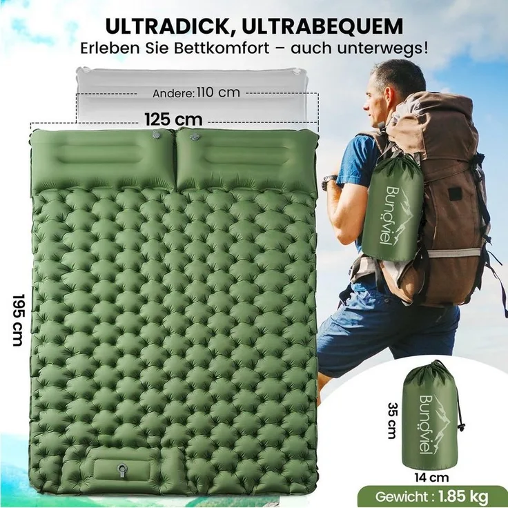 Bundviel Luftbett 2 Personen selbstaufblasend Camping Luftmatratze Fußpumpe