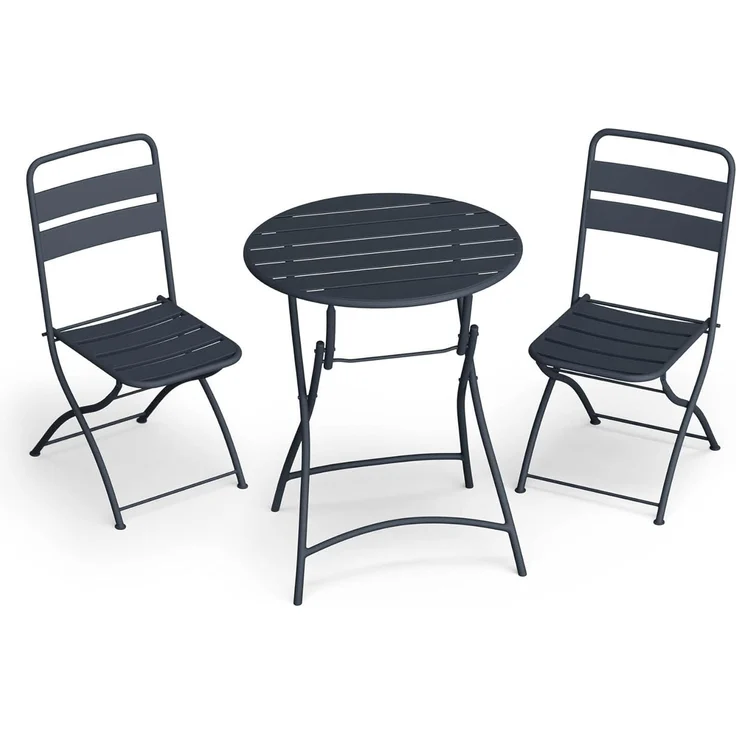 Blumfeldt Bistrotisch Mit Stühlen – 60 cm Rund Klappbar, Wetterfester Stahl, Outdoor-Set, Platzsparend, Ideal Für Garten, Balkon, Terrasse, Modernes Design, 2 Stühle Inklusive – Bild 1