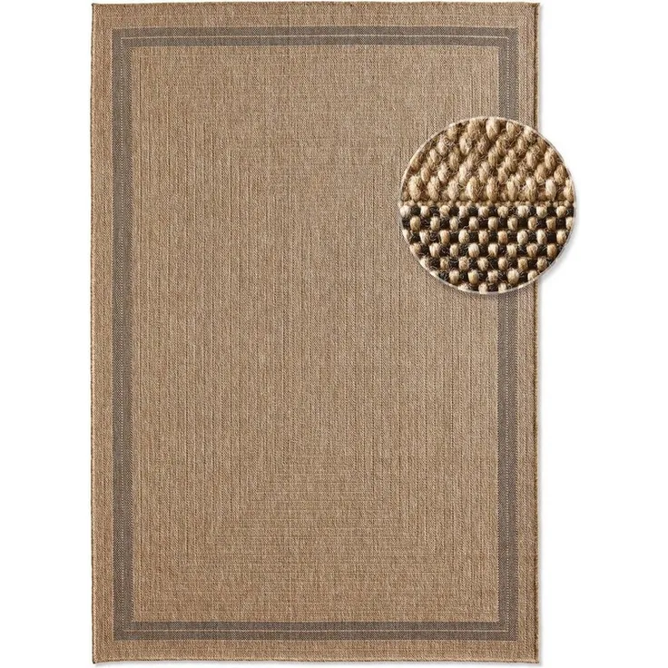 TaraCarpet Teppich Outdoor & Indoor Teppich wetterfest Borneo Sisal-Jute-Optik naturfarbe, rechteckig, Höhe: 10 mm, Kurzflor Bordüre In & Outdoor Balkon Terrasse Wohnzimmer 67x180