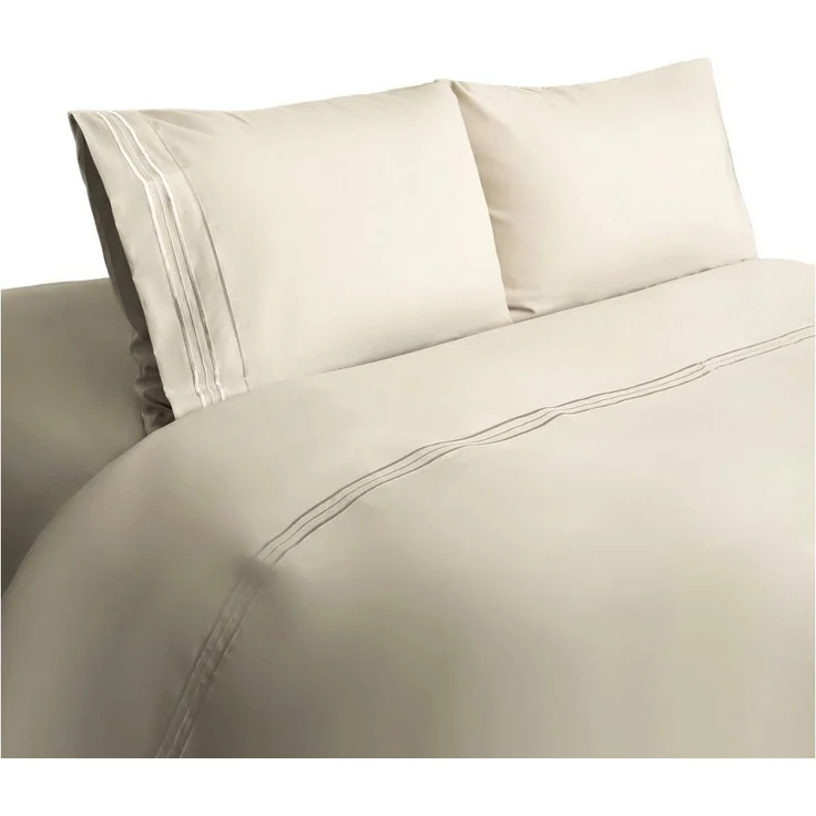 Bettwäsche 200 x 220 cm mit 2 Kissenbezüge 50 x 70 cm - 4-teilig für 2 Personen Creme