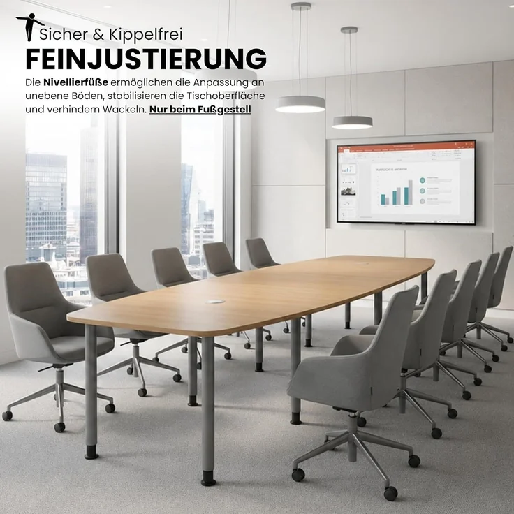bümö Konferenztisch oval 400x130 cm in grau, Tischfüße in Weiß - Großer Besprechungstisch, Meetingtisch für 14 Personen, XXL-Tisch für Konferenzraum, Meeting & Besprechungsraum, KT40C-5-W – Bild 9