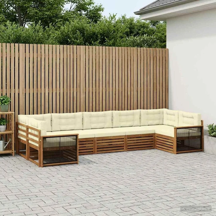 vidaXL Outdoor-Sofagarnitur 7 stk. 7-Sitzer Natur und Creme 3383803 – Bild 1