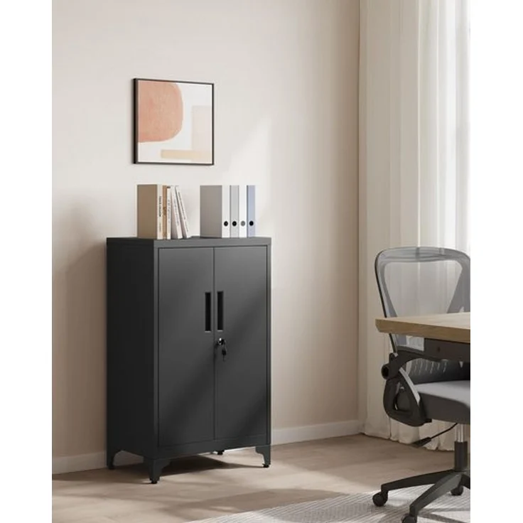 Songmics Aktenschrank, Mehrzweckschrank, Büroschrank mit 2 Türen, Schrank abschließbar, Stahl, tintenschwarz, 40 x 60 x 90 cm – Bild 2