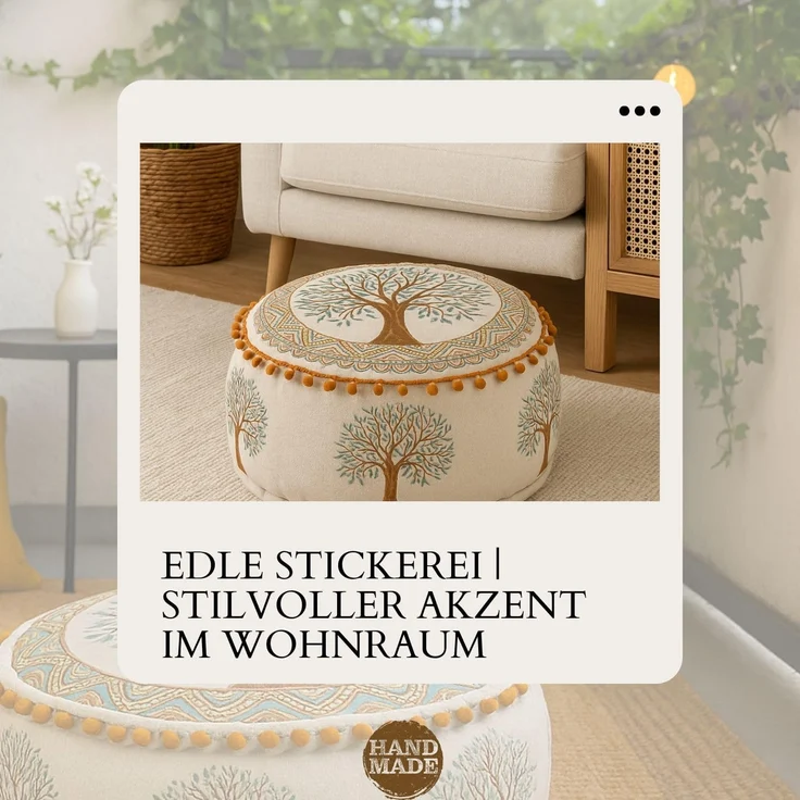 Marrakesch Orient & Mediterran Interior Pouf Pouf Guansha Braun, Sitzkissen 50x25 cm, Baumwolle bestickt, gefüllt (1-St), Handarbeit – Bild 7