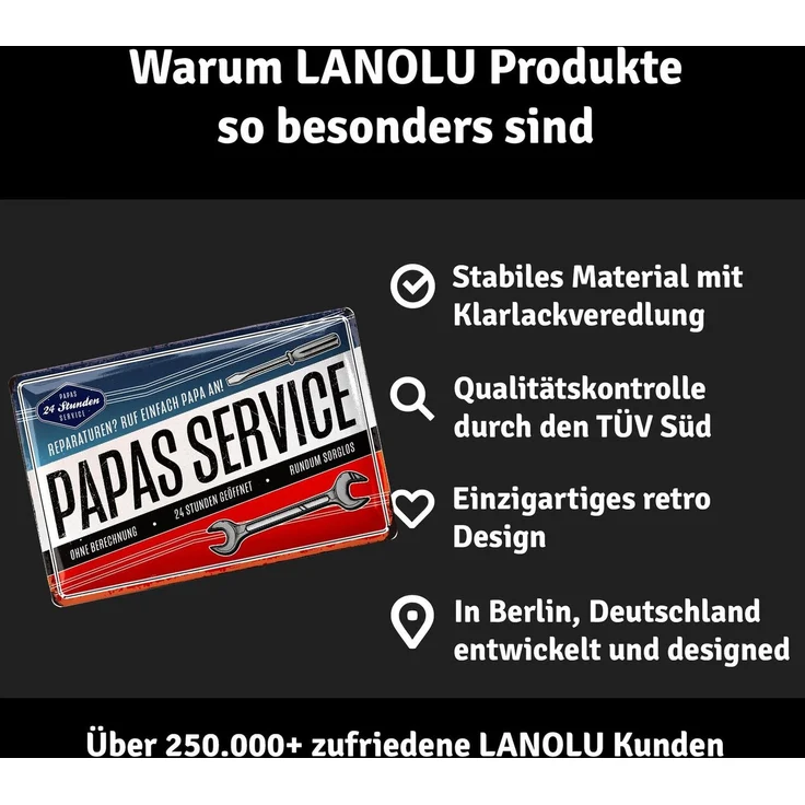LANOLU Blechschild Papas Service 24 Stunden - 20x30cm – Metall – Mehrfarbig – 20116 – Bild 4