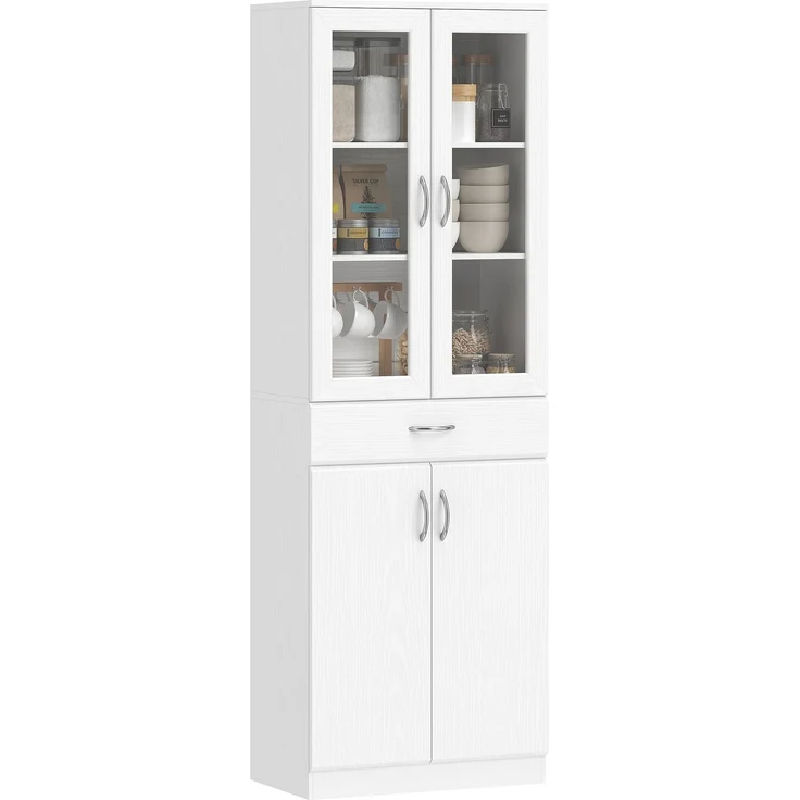 MELAYR, Küchenschrank Buffetschrank mit verstellbar Regal Schublade 2 Schrank Hochschrank mit Glastür 60 x 35 x, Weiß – Bild 2