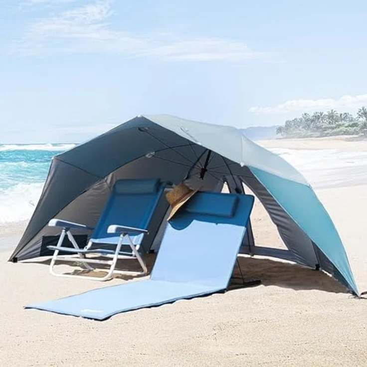HOMECALL Strandschirm mit Fenster und Windschutz - UV-beständiges Polyester - Blau – Bild 7