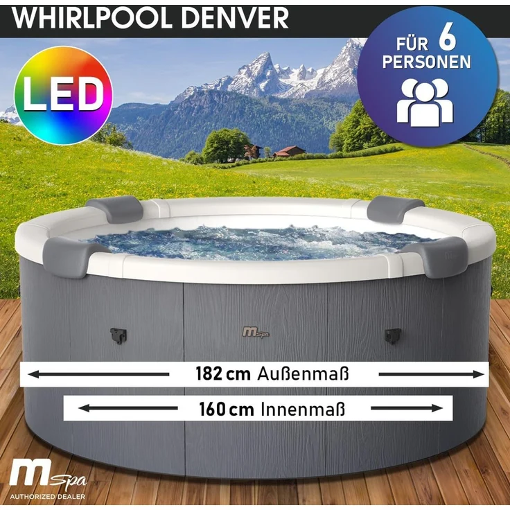 BRAST Whirlpool MSpa Denver & Rova mit Fester Außenwand, Ø182x70cm, (Stromsparend, LED Beleuchtung), für 6 Personen, Ganzjähriger Einsatz – Bild 2