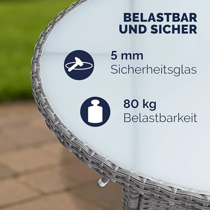 Casaria Gartentisch Ø 60 cm, Ø60cm Rund Glasplatte 80kg Belastbarkeit Wetterfest Stabil Outdoor – Bild 9