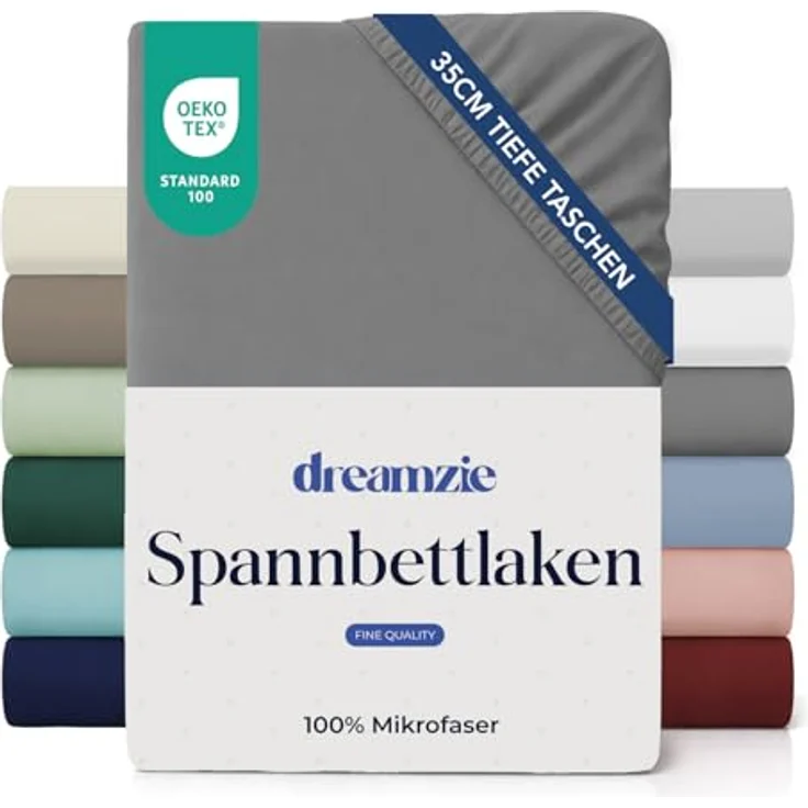 Dreamzie Spannbettlaken 160x200 cm - 35 cm Tiefe Tasche - 100% Mikrofaser Bettlaken - Anthrazit, Schadstoffgeprüft(Oeko TEX), Bettlaken mit Gummizug – Bild 2