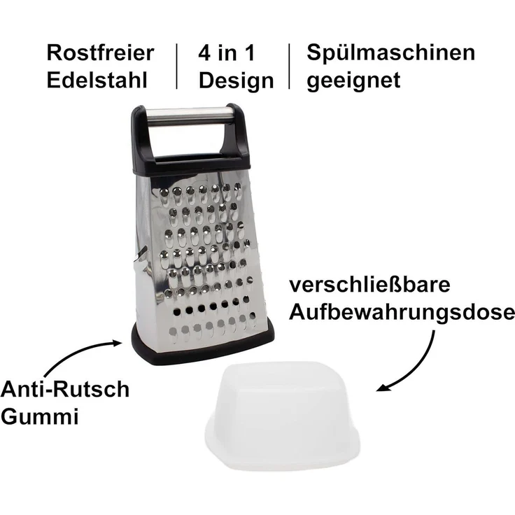 mucHome Multireibe 4-seitige Küchenreibe Edelstahl mit Behälter Vierkantreibe, Edelstahl – Bild 3