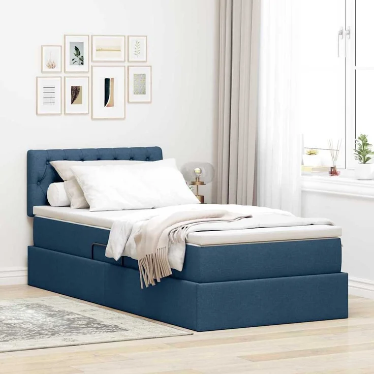 vidaXL LED-Speicherbett mit Matratze Blau 90 x 200 cm Stoff 3371186 – Bild 1