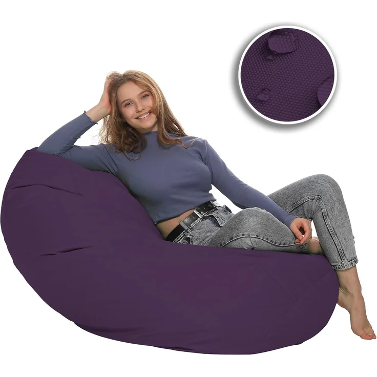 HomeIdeal - Sitzsack XXL Bodenkissen für Erwachsene & Kinder - Geeignet für Gaming oder Entspannen - Indoor wie Outdoor da er Wasserfest ist - mit EPS Perlen, Farbe:Lila, Größe:XXXL – Bild 4
