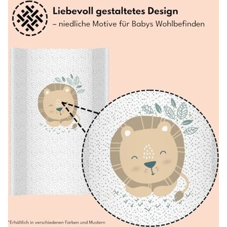Wickelauflage 70x47 cm, Weiß mit Löwe – abwaschbar & weich, profilierte Ränder für mehr Sicherheit – Wickeltischauflage für Wickelkommode – Baby Wickelunterlage mit Komfortfüllung – Bild 3