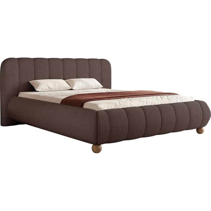 Selsey 'Malunna' Polsterbett auf Kugelfüßen mit Bettkasten, Chenille Braun, 160x200 cm