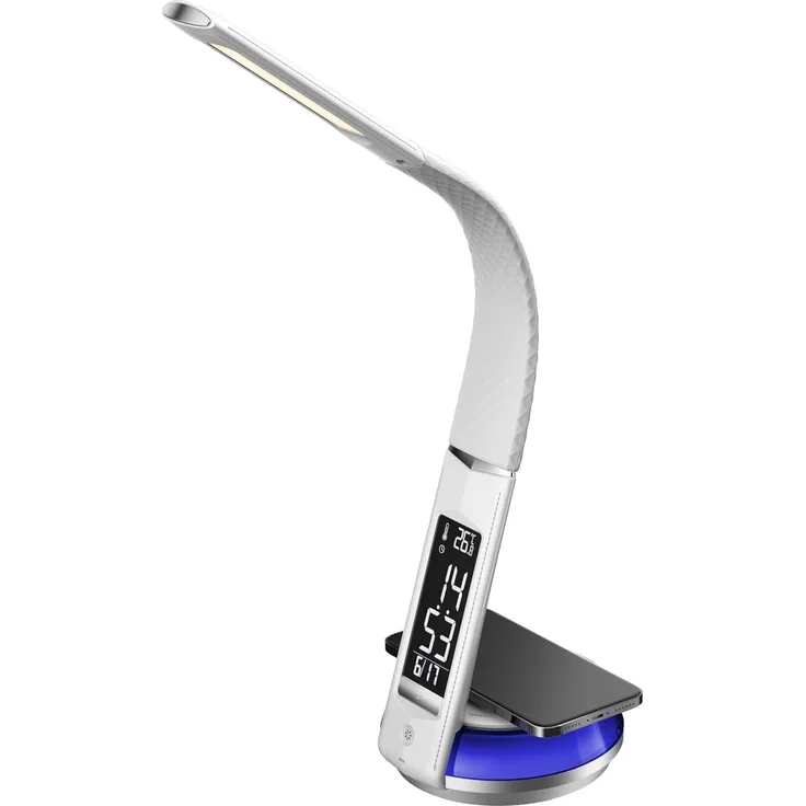 Northpoint LED Schreibtischlampe Tischlampe QI-Ladestation Dimmbar integrierter Uhr & Temperaturanzeige