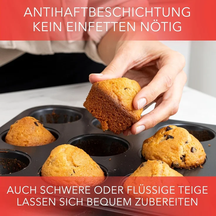 AVANA Muffinform Carbonstahl Muffinblech 12 Muffins Muffinförmchen Cupcake Backblech, antihaftbeschichtet, BPA-frei – Bild 4
