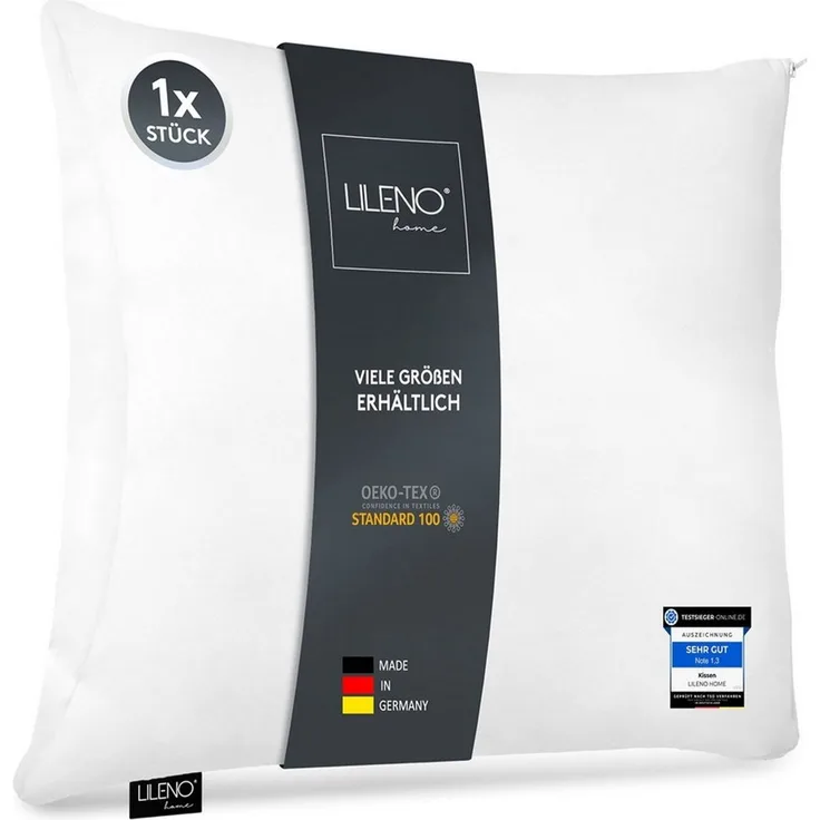 LILENO HOME Microfaserkissen - geeignet für Allergiker, in verschiedenen Größen - Made in Germany, Füllung: 100% Polyester, Rückenschläfer, Seitenschläfer, Bauchschläfer, Set, 1er Set, Kissen 30x30 cm mit Reißverschluss, als Bettkissen oder Dekokissen
