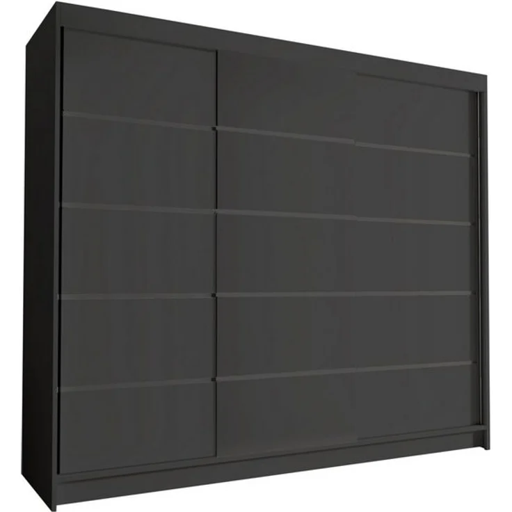 Groß Kleiderschrank Netro VII 250 cm - Schwebetürenschrank, Schiebetürenschrank mit Kleiderstange und Einlegeboden, Schlafzimmerschrank, Schiebetüren, 250x215x58 cm (Schwarz) – Bild 3