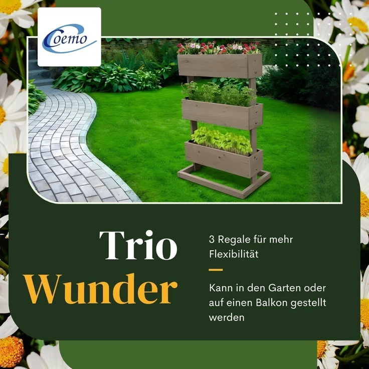 Coemo Mittleres Vertikalbeet Grau Hochbeet 3 Etagen inkl. Pflanzfolie 50x30x75 – Bild 3