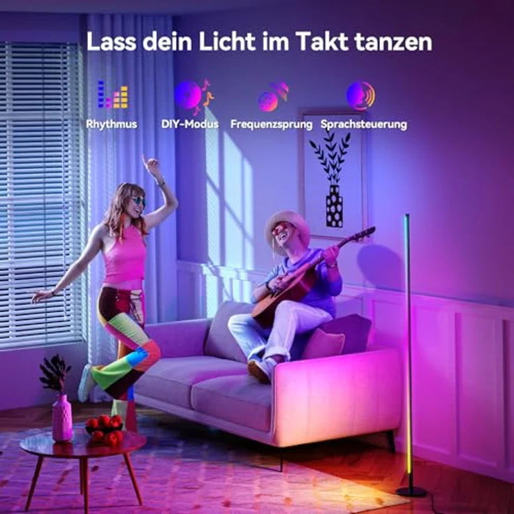 YICAIZI LED Stehlampe Wohnzimmer - 160cm RGB Ecklampe Dimmbar, Standleuchte LED mit Fernbedienung und APP, 16 Millionen Farben, Musikmodi, DIY-Modus & Timing -Funktion für Schlafzimmer, Gaming – Bild 3