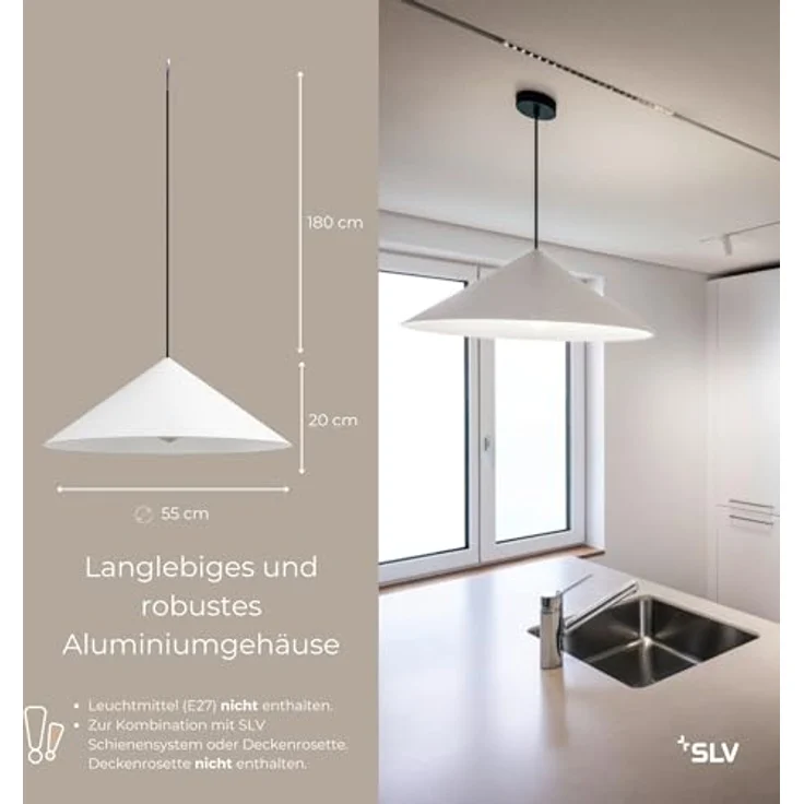 SLV MAGICO 55 Pendelleuchte E27, 180 cm Pendellänge, max. 10W, matt weiß, dimmbar – Bild 4