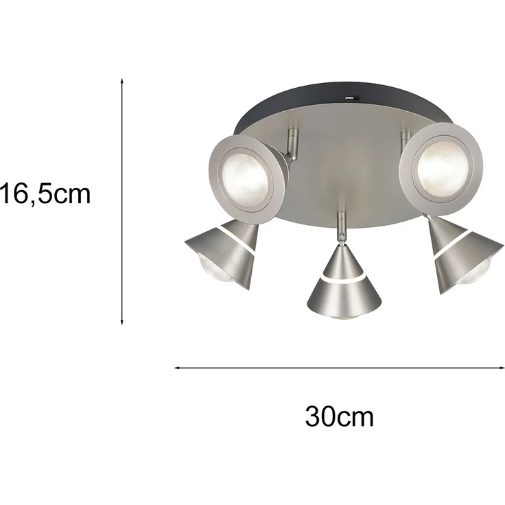 Moderner LED Deckenstrahler ROMEO mit 5 schwenkbaren Spots Silber Ø 30cm – Bild 3