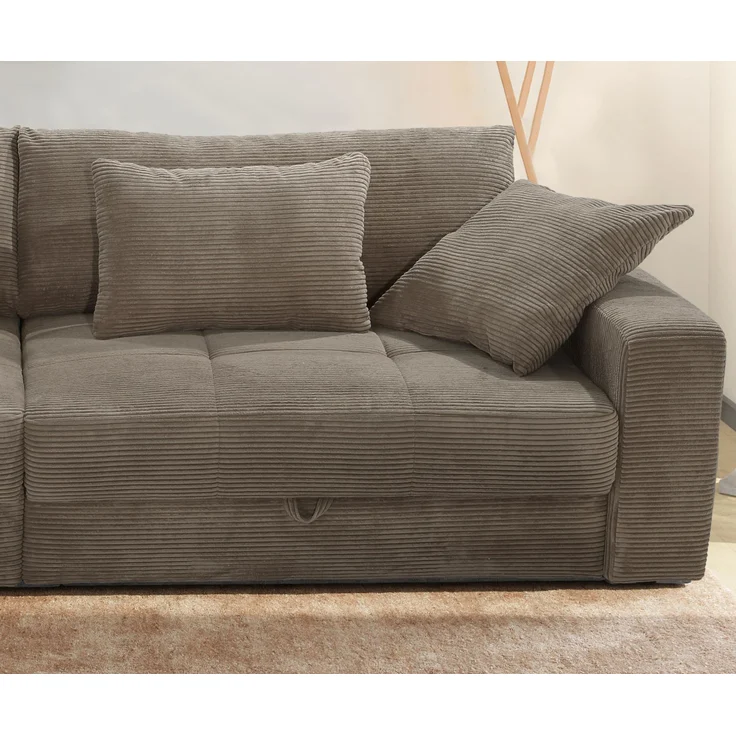 Big-Sofa 284 cm breit Wellenunterfederung Lounge-Couch Stauraum Cord Braun Taupe – Bild 7