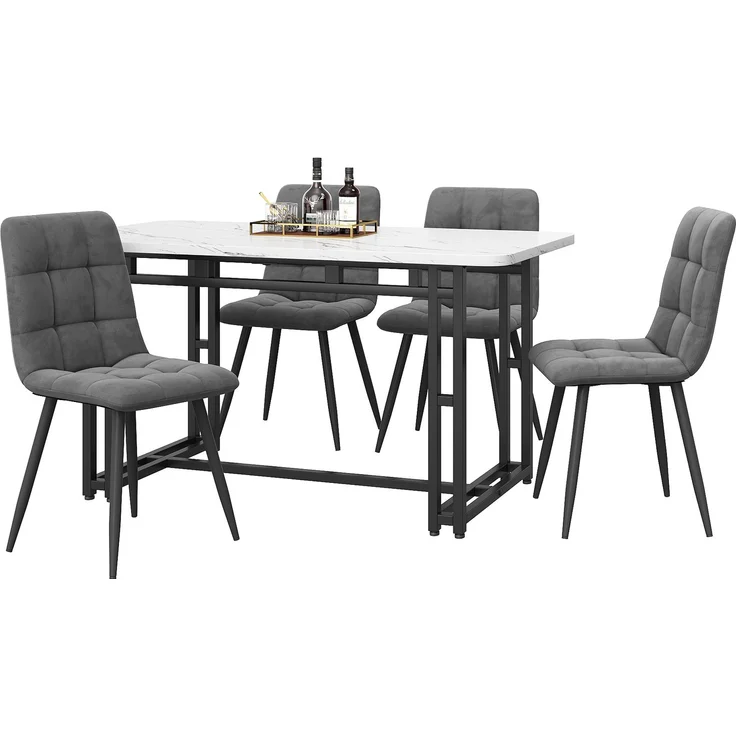 Esszimmer-Set 5-teilig mit Tisch 120x70 cm & 4 Grau Samtstühlen, Küchentisch, stabiler Essbereich für Wohnzimmer und Küche – Bild 3