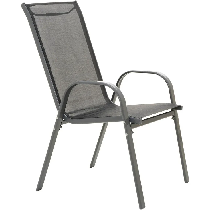 Nexos Trading 4er Set Gartenstuhl Camping Stapelstuhl Hochlehner Terrassenstuhl – Textilene Stahl stapelbar – Farbe: Rahmen anthrazit/Bespannung schwarz – Bild 8