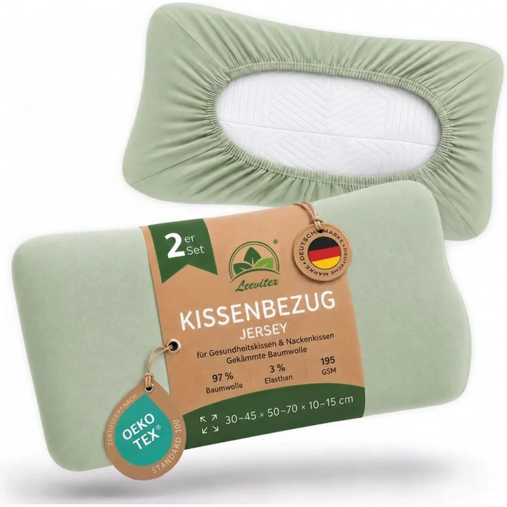 leevitex® Kissenbezug für Gesundheitskissen & Nackenkissen, 30-45 x 50-70 x 10-15 cm, (2 Stück), Jersey-Stretch mit Rundumgummizug, 97% Baumwolle, 3% Elasthan – Bild 1