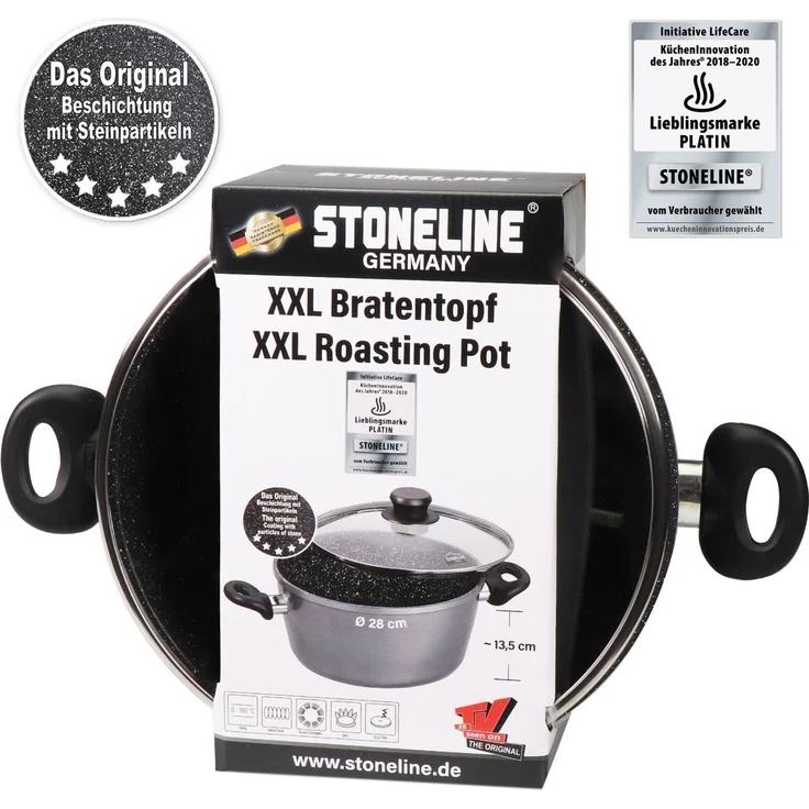 Stoneline XXL Kochtopf 28 cm, mit Deckel, Induktion, Aluguss, beschichtet mit echten Steinpartikeln, grau, beschichteter Kochtopf groß, 28cm Durchmesser, antihaftbeschichtet – Bild 3