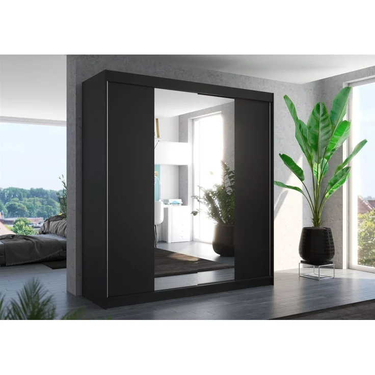 Schiebetürenschrank Schrank Nr. 410 in Schwarz matt- Spiegel 200 x 215 x 58 cm – Bild 1
