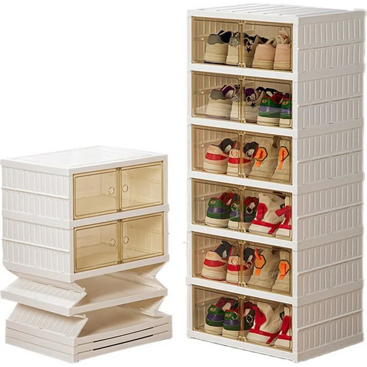 JEOBEST Schuhbox Schuhboxen Stapelbar Transparent, Faltbar Schuhregal, Weiß, Installationsfrei und Tragbare Schuhbox, Schuh Organizer mit Tür – Bild 1