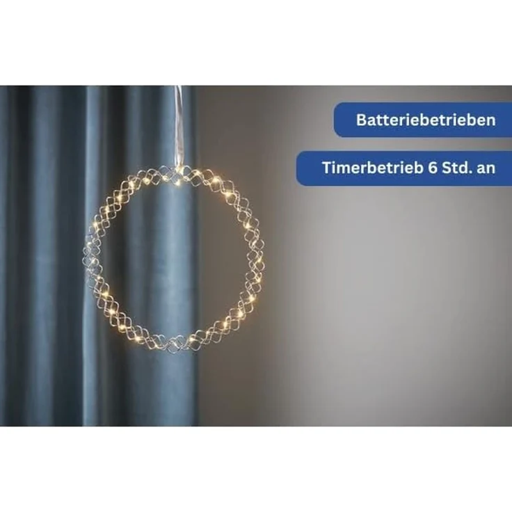 LED-Kranz "Hoop", Chrom, 30cm Ø, 30 warmweiße LED – Bild 2
